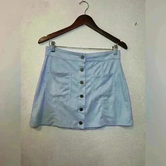 Alter'd State Mini Skirt Faux Suede Pockets  Baby Blue/ Small - Picture 1 of 5